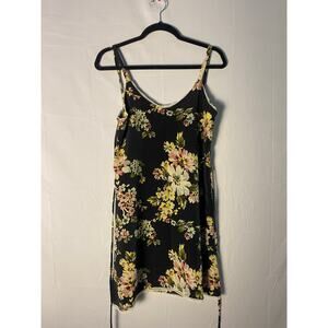 Black Semi-dress w/ Floral Print Back Tie Sleeveless Women's Size Medium